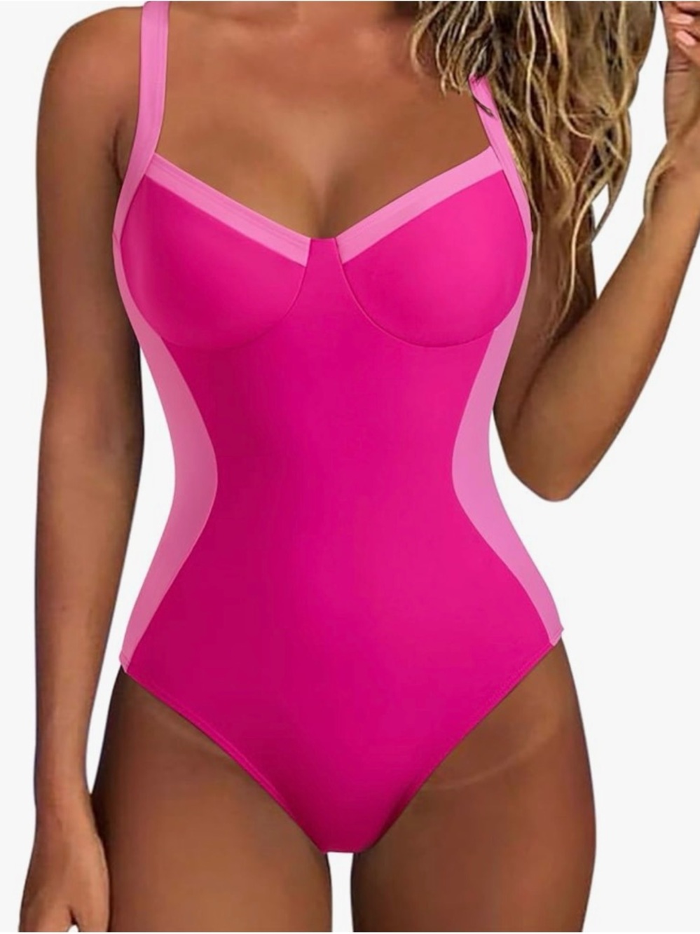 SUUKESS One Piece Womens Pink Swimsuit Small Tummy‎ Control Crisscross Back Sexy